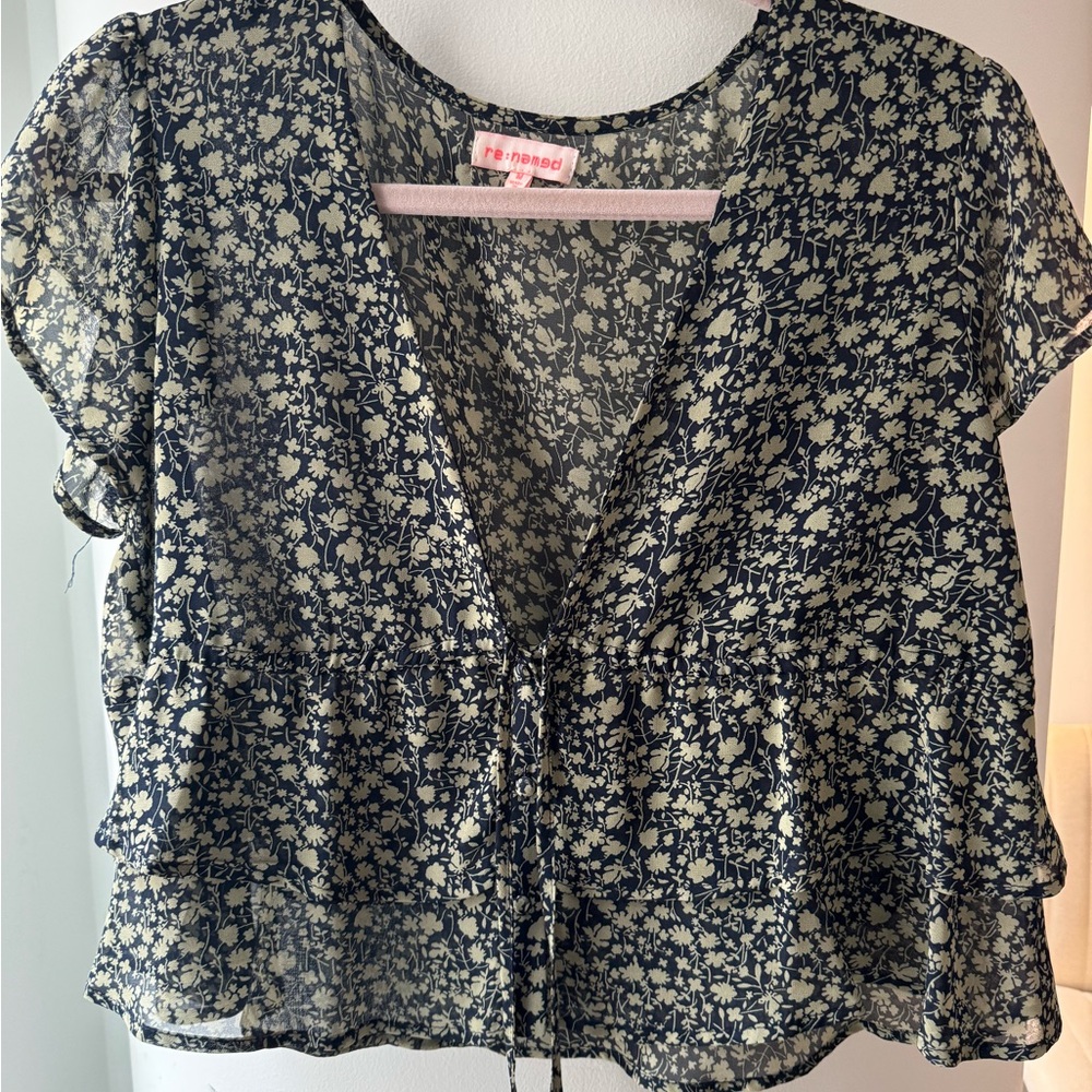 Floral Navy Tie Waist Top